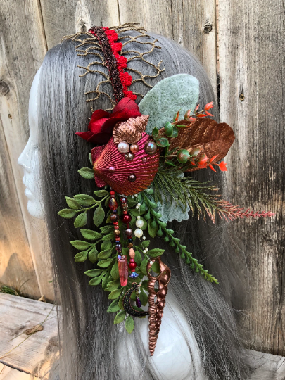 Mermaid Crown Headpiece For Underwater Use “ Small Shell “ Red