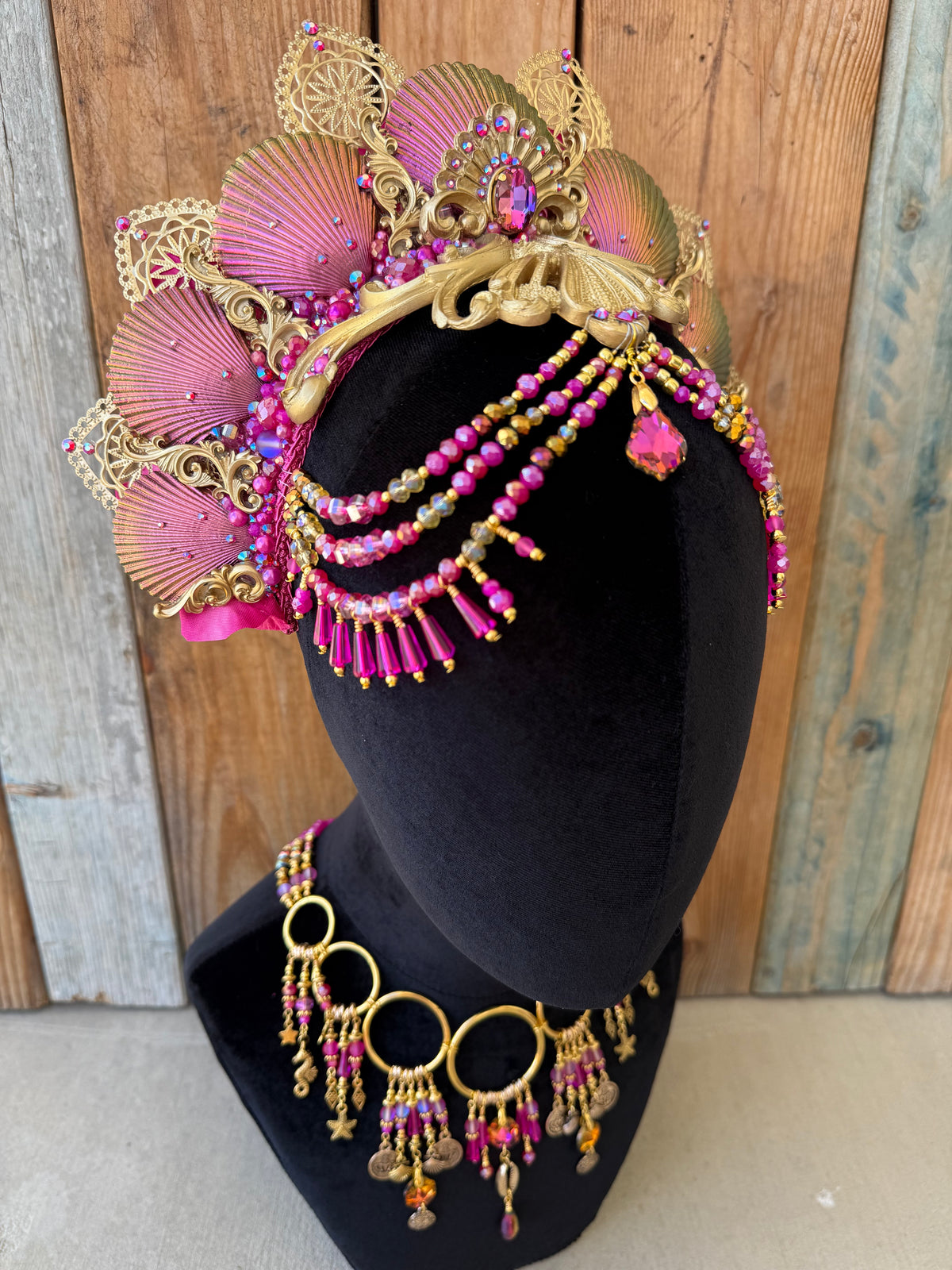 Mermaid Crown Headpiece “Rose-veiled” for Underwater Use