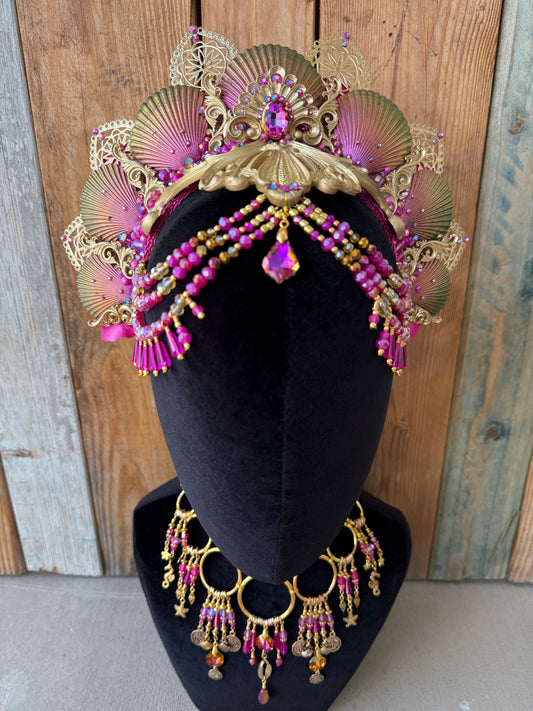 Mermaid Crown Headpiece “Rose-veiled” for Underwater Use