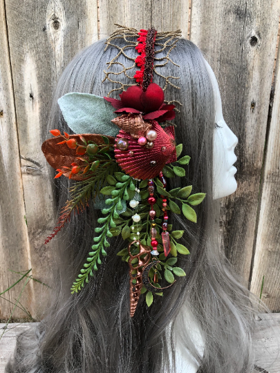 Mermaid Crown Headpiece For Underwater Use “ Small Shell “ Red